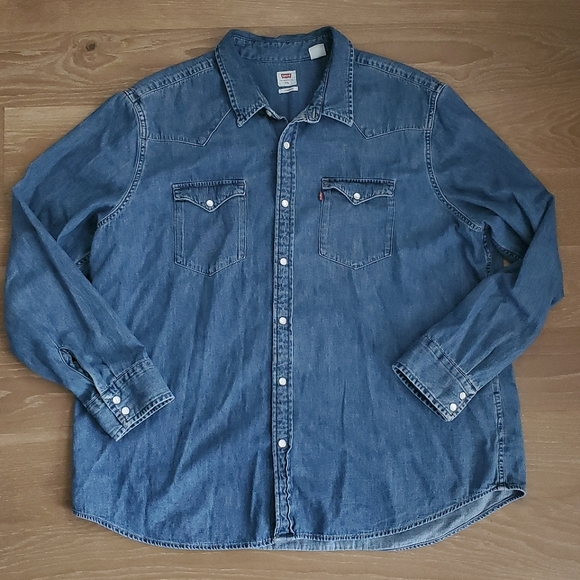 Levi's Western Shirt Mens XXL 2XL Blue Jean Denim Snap Button Long Sleeve - Picture 1 of 11